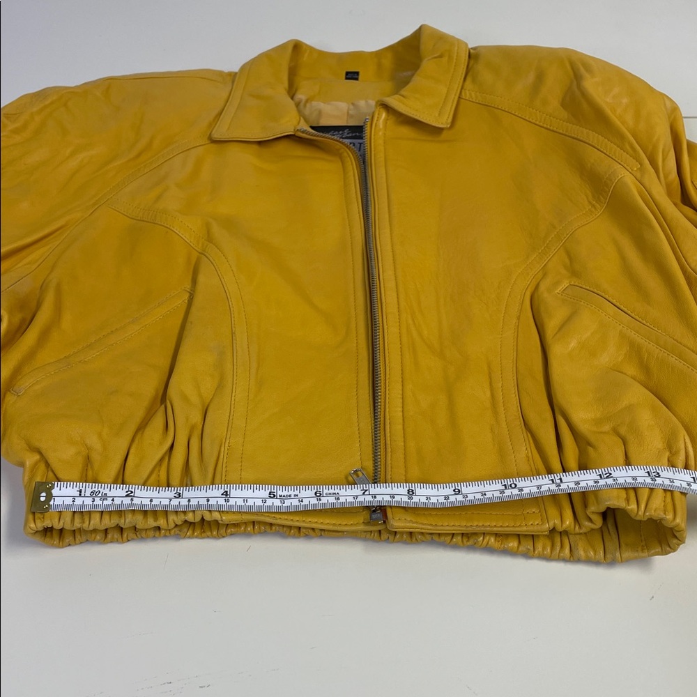 Michael Hoban Yellow Leather Vintage Puffer Jacket - Sz M - Picture 8 of 12